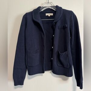 Lucky Brand Knit Cardigan Sweater Womens Small Navy Button Front Pocket Jacket